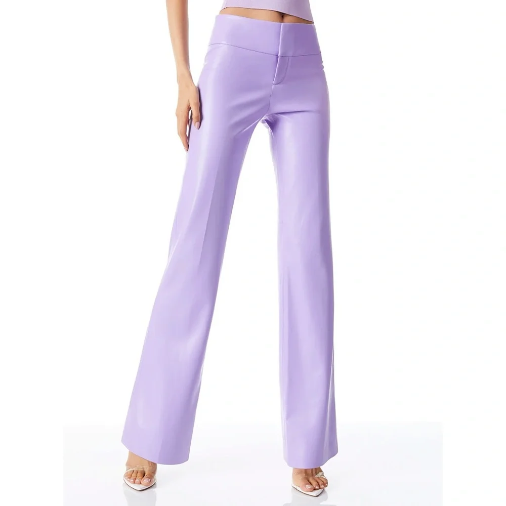 Alice + Olivia Olivia Vegan Leather Bootcut Lavender Purple Pant - Picture 4 of 16